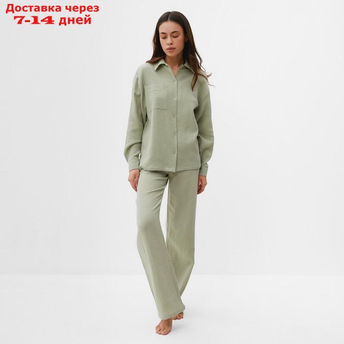 Пижама женская (рубашка и брюки) KAFTAN "Basic" размер 40-42, цвет зелёный - фото 3 - id-p227121407