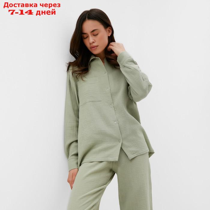 Пижама женская (рубашка и брюки) KAFTAN "Basic" размер 40-42, цвет зелёный - фото 5 - id-p227121407
