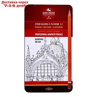 Набор карандашей чернографитных разной твердости 12 штук Koh-i-Noor 1502/III, 5B-5H, в металлическом пенале