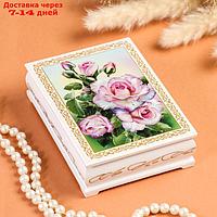 Шкатулка "Нежные розы", белая, 10×14 см, лаковая миниатюра