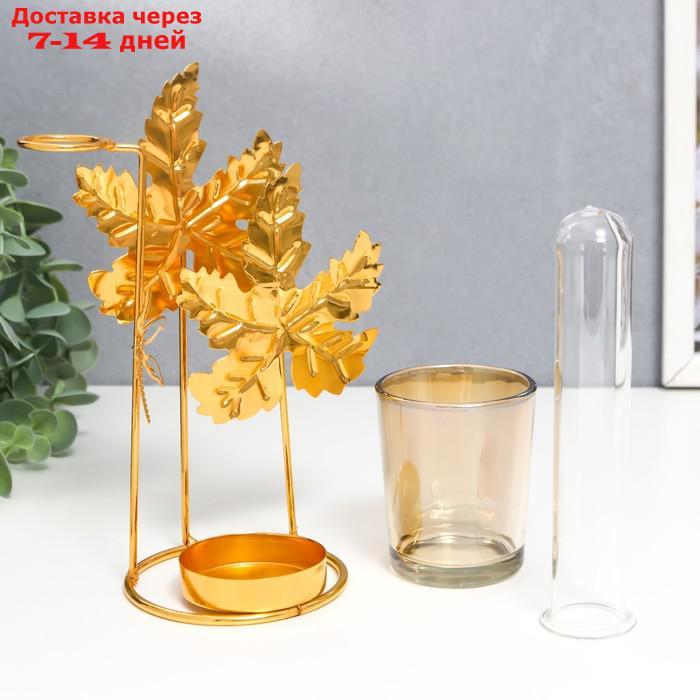 Подсвечник металл, стекло на 1 свечу с вазой "Золотые листья" d-5 см, 7,5х14х18,5 см - фото 6 - id-p227116561