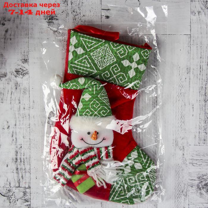 Носок для подарков "Подарочек" 18,5*26 см, снеговик зелёный - фото 2 - id-p227023143