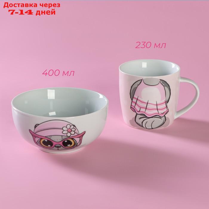 Набор детской посуды 2 предмета "Котик", кружка 230 мл, миска 400 мл - фото 2 - id-p227120178