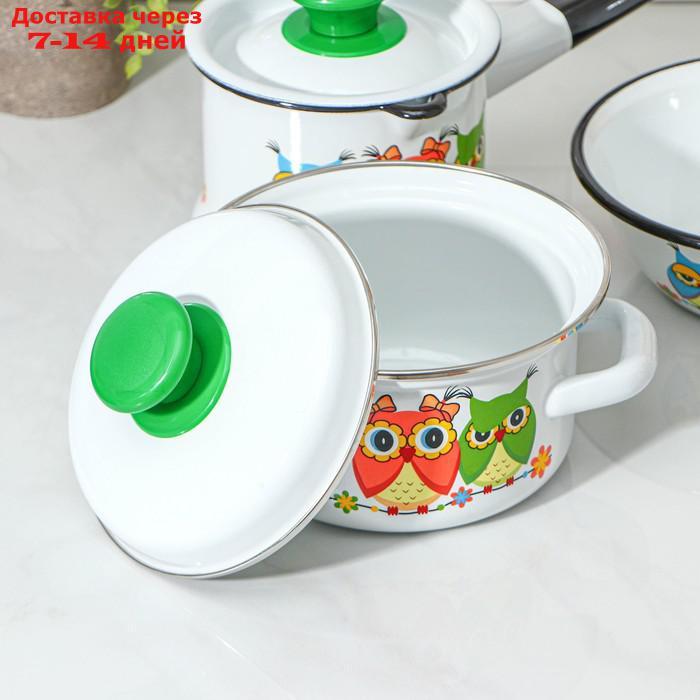 Набор посуды "Совушки", 4 шт: кружка 0,25 л, миска 0,8 л, ковш 1 л, кастрюля 1 л - фото 2 - id-p227099468