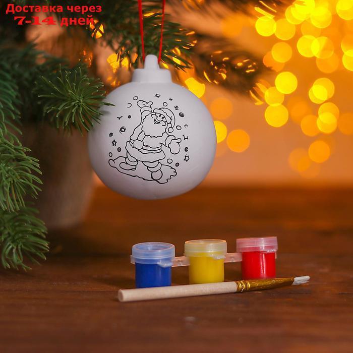 Новогодний шар под раскраску "Дедушка Мороз" с подвесом, краска 3 цв. по 2 мл, кисть - фото 2 - id-p227023150