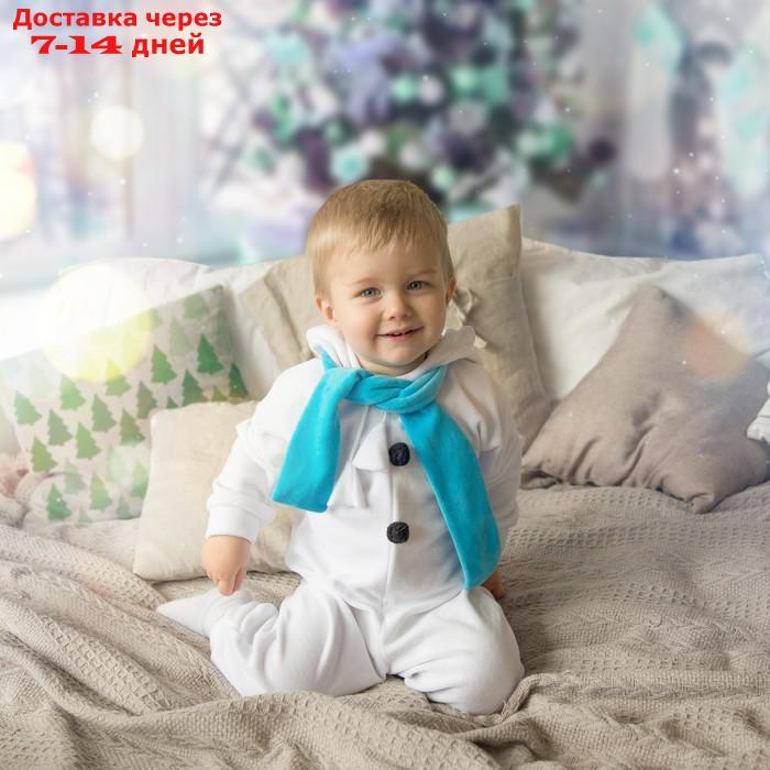 Карнавальный костюм для малышей "Медвежонок белый" с голубым шарфом, велюр, хлопок, рост 74-92 см - фото 2 - id-p227125760