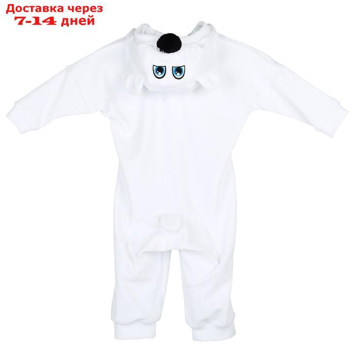 Карнавальный костюм для малышей "Медвежонок белый" с голубым шарфом, велюр, хлопок, рост 74-92 см - фото 6 - id-p227125760
