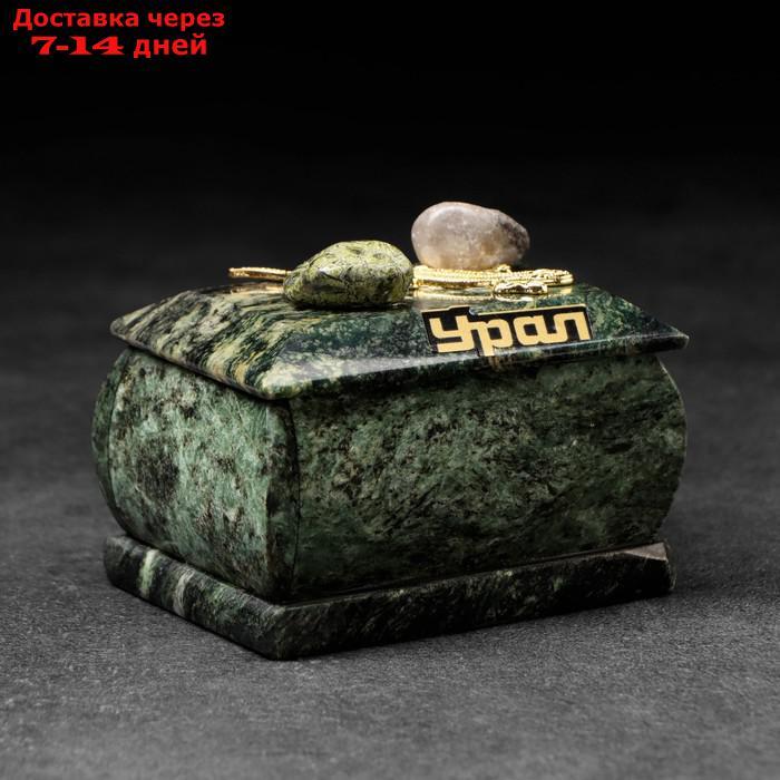 Шкатулка "Урал" прямоугольная, змеевик, с декоративным камнем, 7,5х5,5х5,5 см - фото 4 - id-p227099556