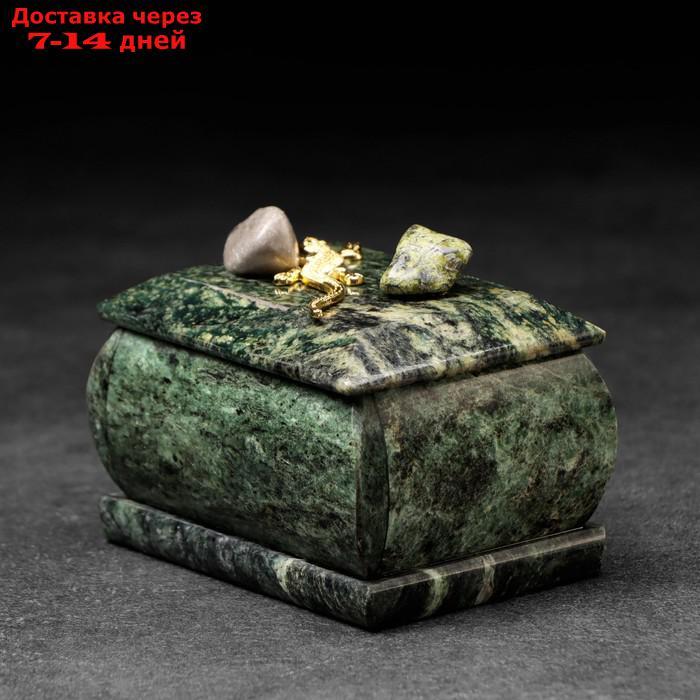 Шкатулка "Урал" прямоугольная, змеевик, с декоративным камнем, 7,5х5,5х5,5 см - фото 5 - id-p227099556
