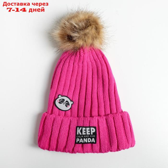 Женская шапка с помпоном "Keep calm and hug panda" - фото 1 - id-p227108742
