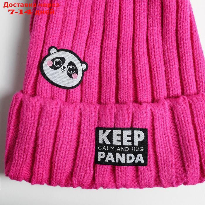 Женская шапка с помпоном "Keep calm and hug panda" - фото 2 - id-p227108742