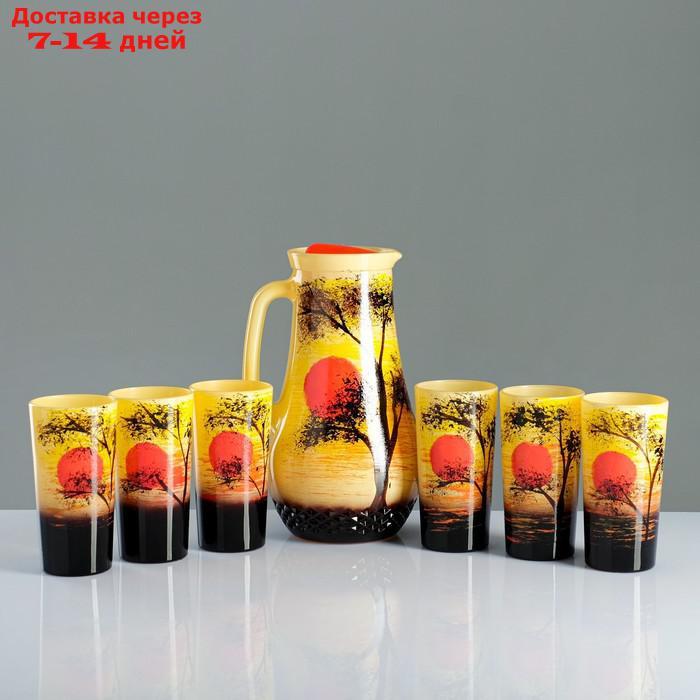 Набор для сока с подносом "Закат" художественная роспись, 6 стаканов 1250/200 мл - фото 2 - id-p227106913