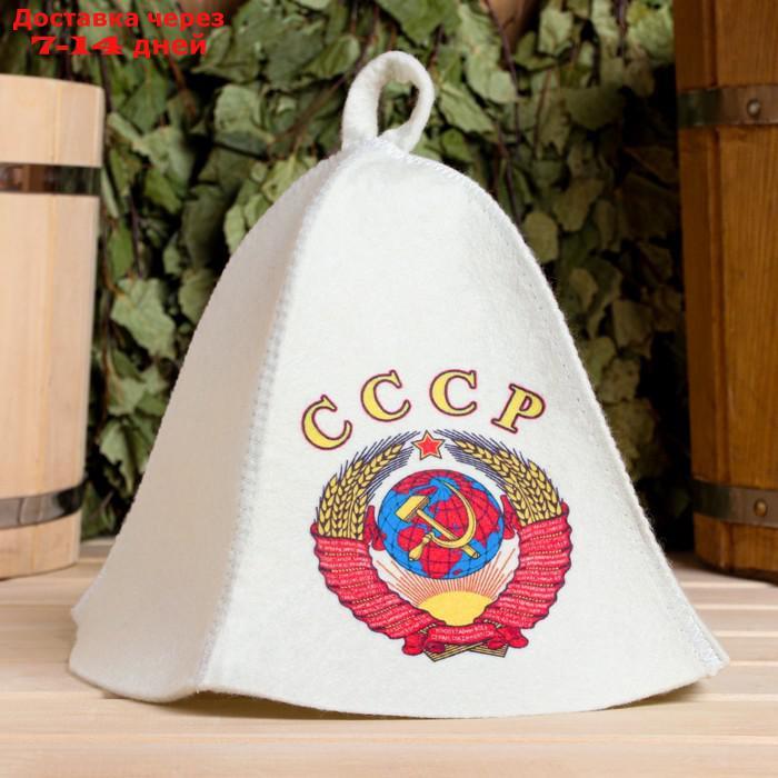 Набор для бани и сауны 5 в 1(сумка,шапка,варежка,коврик,мочалка),с принтом "СССР" , белый - фото 7 - id-p227101205