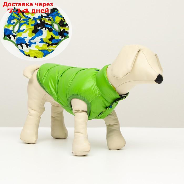 Куртка для собак двухсторонняя с принтом, размер 8 (ДС 23 см, ОГ 30, ОГ 22 см), зелёная - фото 1 - id-p227104876