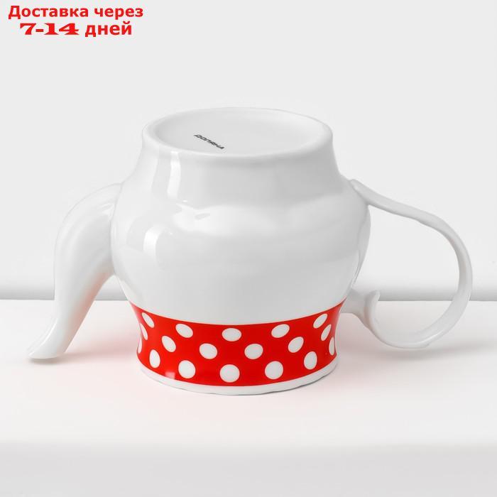 Сервиз чайный Доляна "Горох",13 предметов на подставке: 6 чашек 210 мл, 6 блюдец, чайник, цвет красный - фото 6 - id-p227012149