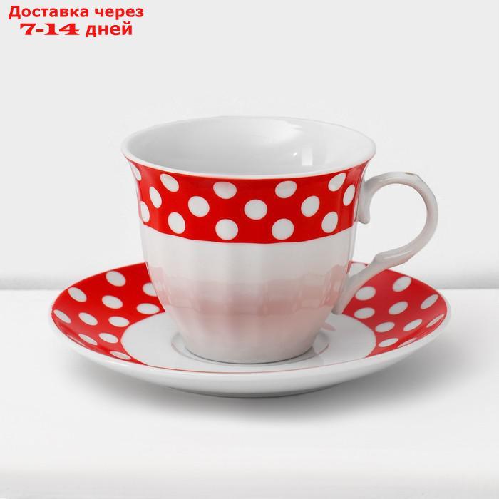 Сервиз чайный Доляна "Горох",13 предметов на подставке: 6 чашек 210 мл, 6 блюдец, чайник, цвет красный - фото 7 - id-p227012149