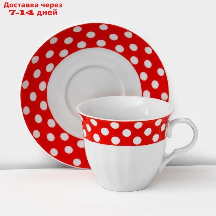 Сервиз чайный Доляна "Горох",13 предметов на подставке: 6 чашек 210 мл, 6 блюдец, чайник, цвет красный - фото 8 - id-p227012149