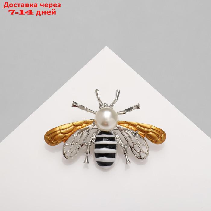 Брошь "Пчела" крупная, цвет черно-белый в серебре - фото 1 - id-p227101221
