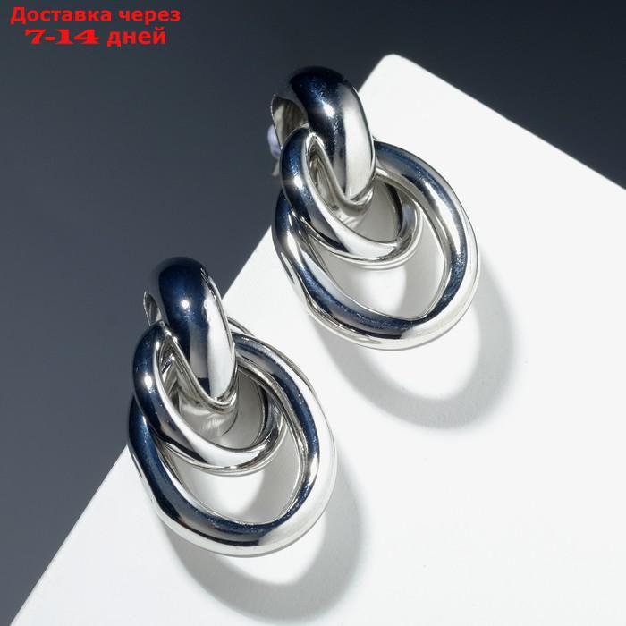 Серьги металл "Геометрия" овалы на кольце, цвет серебро - фото 2 - id-p227101222
