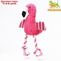 Игрушка мягкая для собак "Фламинго" с пищалкой и канатом, 37 х 16 см, розовая