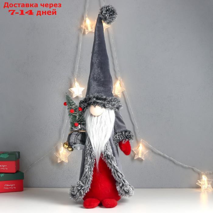 Кукла интерьерная "Дед Мороз с ёлкой в мешке, серая бархатная шуба" 51х18х18 см - фото 1 - id-p227120331