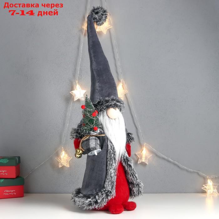 Кукла интерьерная "Дед Мороз с ёлкой в мешке, серая бархатная шуба" 51х18х18 см - фото 2 - id-p227120331