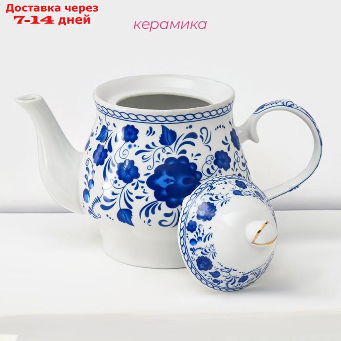 Сервиз чайный Доляна "Русский узор",13 предметов на подставке: 6 чашек 210 мл, 6 блюдец, чайник - фото 4 - id-p227012162