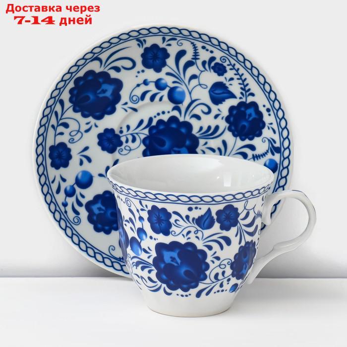 Сервиз чайный Доляна "Русский узор",13 предметов на подставке: 6 чашек 210 мл, 6 блюдец, чайник - фото 8 - id-p227012162