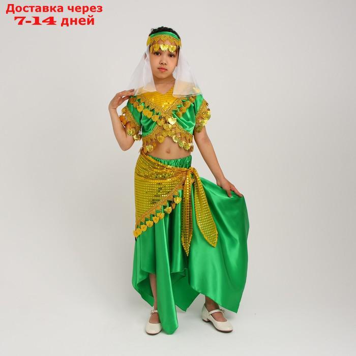 Карнавальный костюм Восточный "Азиза в юбке"зелено-желтый,блузка,юбка,косынка,повязка,р-р34, - фото 2 - id-p227130794