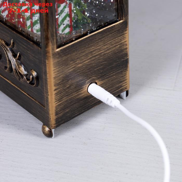 Светодиодная фигура "Фонарь с ёлкой" 13 × 30 × 7 см, пластик, батарейки ААх3 (не в комплекте), USB, свечение - фото 3 - id-p227116670