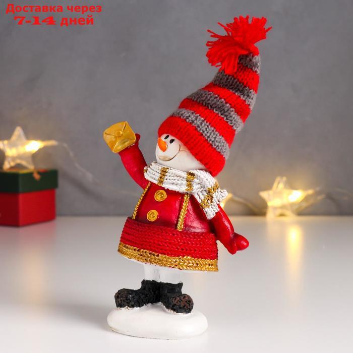 Сувенир полистоун "Снеговик в красной шубе, полосатом колпаке и шарфике" 14х10,5х5 см - фото 4 - id-p227103274