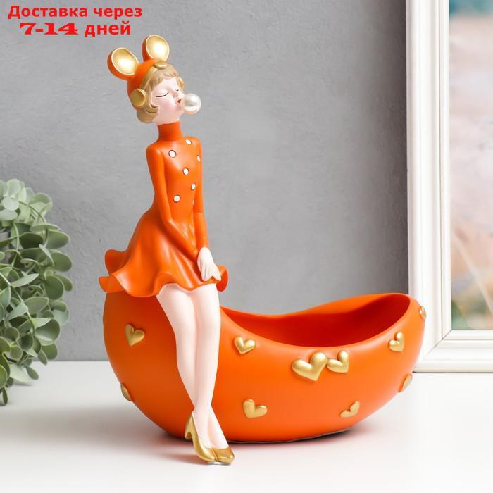 Сувенир полистоун подставка "Девушка ушки мишки, с пузырём" оранжевый 29х19х28 см - фото 1 - id-p227120354