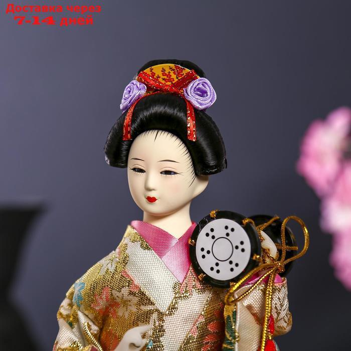 Кукла коллекционная "Гейша в шелковом кимоно с барабаном" - фото 5 - id-p226942418