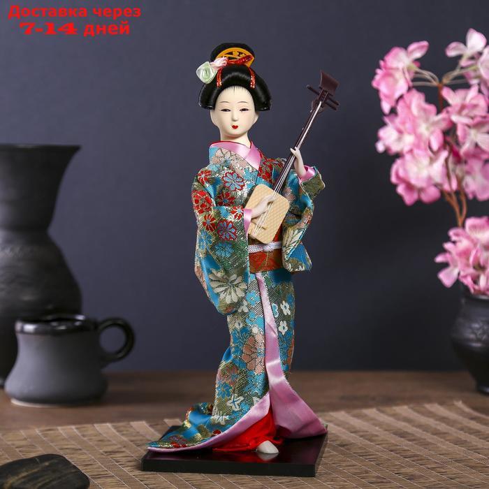 Кукла коллекционная "Гейша в цветочном кимоно с музыкальным инструментом" - фото 1 - id-p226942419
