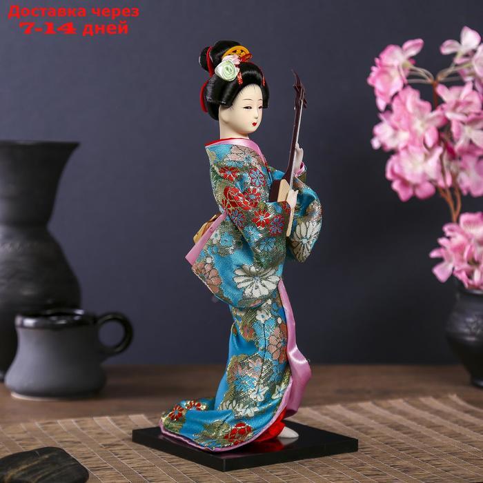 Кукла коллекционная "Гейша в цветочном кимоно с музыкальным инструментом" - фото 2 - id-p226942419