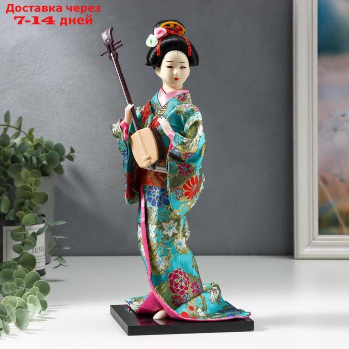 Кукла коллекционная "Гейша в цветочном кимоно с музыкальным инструментом" - фото 6 - id-p226942419