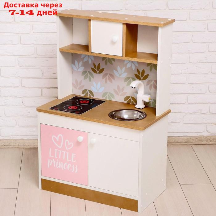 Набор игровой мебели "Детская кухня Sitstep", бело-бежевый корпус, фасады бело-розовые, фартук цветы - фото 1 - id-p226957017