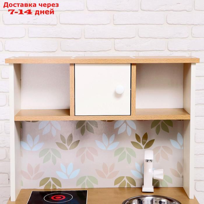 Набор игровой мебели "Детская кухня Sitstep", бело-бежевый корпус, фасады бело-розовые, фартук цветы - фото 3 - id-p226957017
