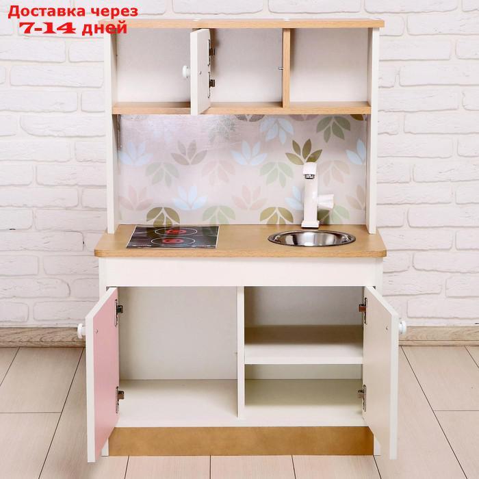 Набор игровой мебели "Детская кухня Sitstep", бело-бежевый корпус, фасады бело-розовые, фартук цветы - фото 4 - id-p226957017