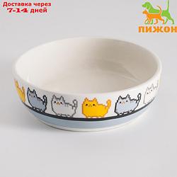 Миска керамическая "Пиксельные кошки", 12 х 3,5 см, бело-серая
