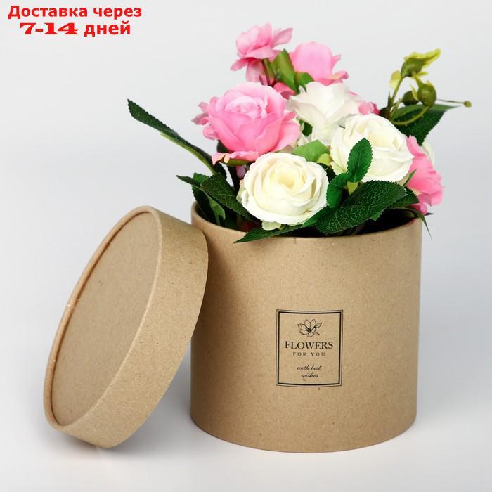 Шляпная коробка из крафта "Flowers", 15 х 15 см - фото 1 - id-p227116712
