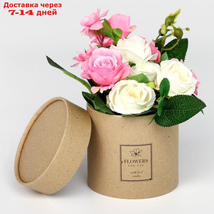 Шляпная коробка из крафта "Flowers", 12 х 12 см - фото 1 - id-p227116715