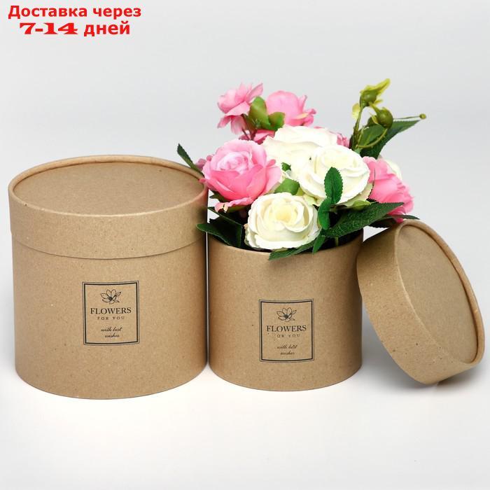 Набор шляпных коробок из крафта 2 в 1 "Flowers", 12 х 12, 15 х 15 см - фото 1 - id-p227116718