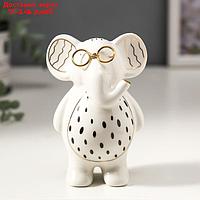 Сувенир керамика "Слонёнок в очках" бело-чёрный с золотом 10х5х7 см