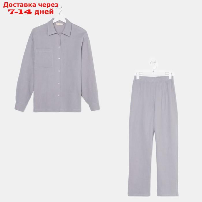 Пижама женская (рубашка и брюки) KAFTAN "Basic" размер 40-42, цвет серый - фото 7 - id-p227119091