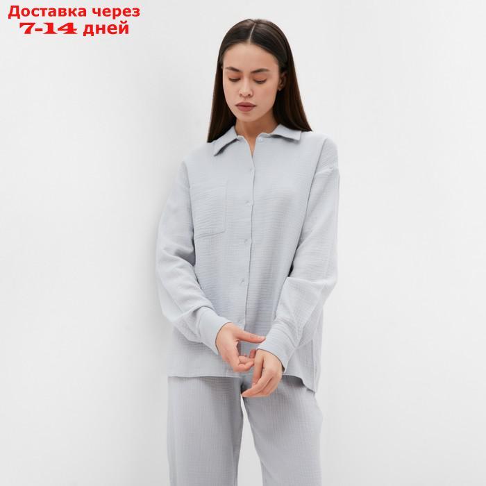 Пижама женская (рубашка и брюки) KAFTAN "Basic" размер 40-42, цвет серо-голубой - фото 3 - id-p227119100