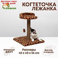 Когтеточка малая "Арена" с игрушкой, 40 х 40х 55 см, джут, леопард