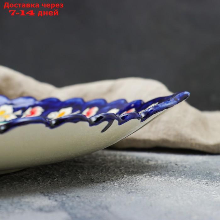 Ляган "Пара птичек" в форме листка Риштанская Керамика, 41см - фото 3 - id-p227012736