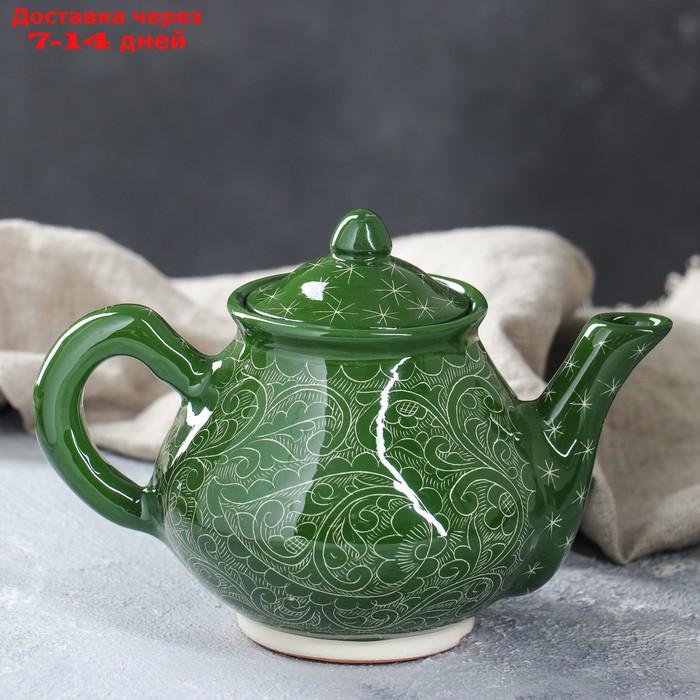 Набор чайный, риштанская роспись, 9 предметов, зелёный: чайник 0.8 л, пиалы 0.3 л - фото 3 - id-p227012737
