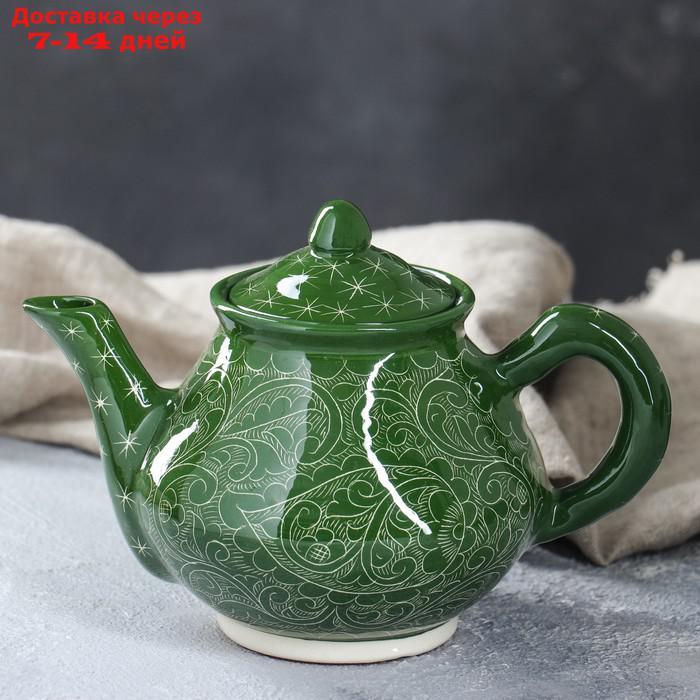 Набор чайный, риштанская роспись, 9 предметов, зелёный: чайник 0.8 л, пиалы 0.3 л - фото 4 - id-p227012737